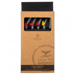 Σετ Καλαμάκια 4τμχ Με Βουρτσάκι Γυάλινα Διάφανα Με Φρούτα Estia 01-39233