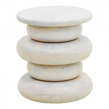 Βοηθητικό τραπέζι Circena pakoworld μασίφ μάνγκο ξύλο λευκό Φ40x45εκ