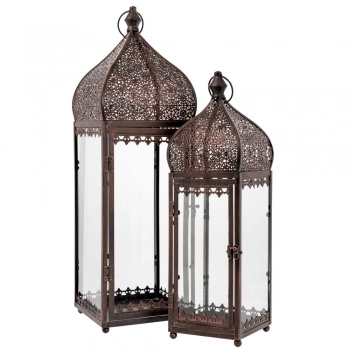 Φανάρι Σετ 2τμχ Vintage Μεταλλικό Μαύρο 21,5x12,5x67,5εκ.-16,5x16,5x52εκ. iliadis 89545