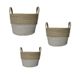 Καλάθι Σετ 3τμχ Ραττάν Λευκό-Natural 35x25εκ.-30x20εκ.-25x15εκ. ESPIEL FEX201