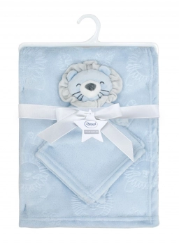 Σετ Κουβέρτα Fleece Αγκαλιάς-Λίκνου 75x100εκ. Με Νάνι-Πανάκι Παρηγοριάς 33x33εκ. Lion 09 Sky Blue Dimcol