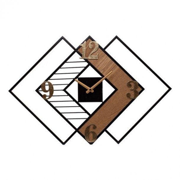 Ρολόι Τοίχου Ξύλινο-Μεταλλικό Natural-Χρυσό-Μαύρο 63x3,5x42,5εκ. ESTHETI 813-10004