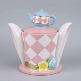 Μπισκοτιέρα Κεραμική Καπέλο Λαγού Ροζ-Σιέλ 27x19x26εκ. iliadis 92386