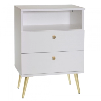 Κομοδίνο Ξύλινο Με Μεταλλικά Πόδια Λευκό-Χρυσό Stolik 50x34x69εκ. iliadis 93748