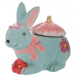 Μπισκοτιέρα Κεραμική Λαγός Ροζ-Σιέλ 25,5x15,5x21,5εκ. iliadis 92380