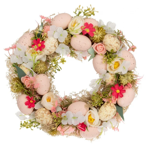 Πασχαλινό Στεφάνι Με Λουλούδια & Αυγά Πολύχρωμα Φ30x7εκ. iliadis 89780
