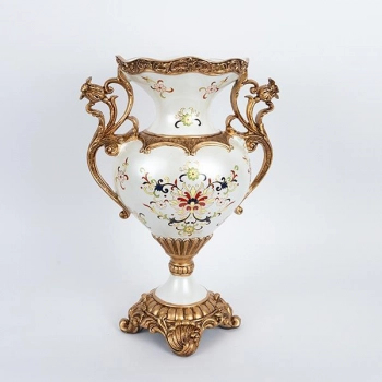 Βάζο Πορσελάνης-Polyresin Λευκό-Χρυσό 31x19x45εκ. ESTHETI 752-21010