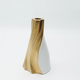 Κηροπήγιο Κεραμικό Λευκό-Χρυσό 11,5x11x19,5εκ. ESTHETI 819-00110