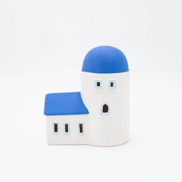 Διακοσμητικό Επιτραπέζιο Σπιτάκι Πορσελάνης Με Led Λευκό-Μπλε 13,4x8x15,2εκ. ESTHETI 819-00213