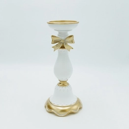 Κηροπήγιο Polyresin Με Φιόγκο Λευκό-Χρυσό 11,8x26,5εκ. ESTHETI 819-00560