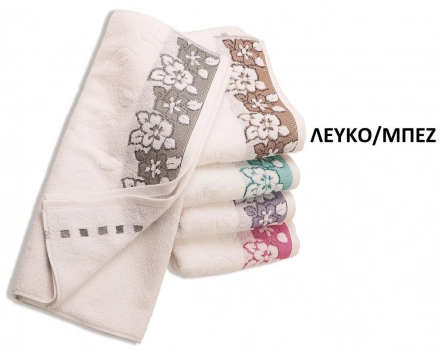 Πετσέτα Βαμβακερή Ζακάρ Μεμονωμένη Σώματος 70x140εκ. Zero Twist Ερατώ Λευκό-Μπεζ DimCol