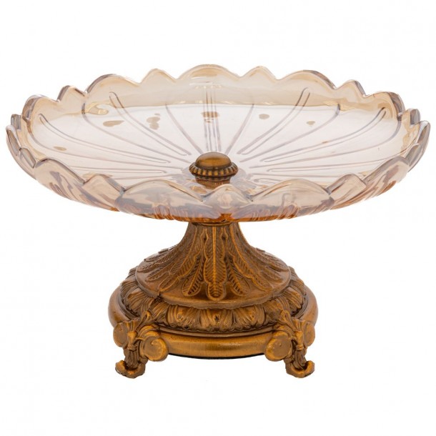 Διακοσμητική Πιατέλα-Τουρτιέρα Με Πόδι Γυάλινη-Μεταλλική Μελί-Χρυσή iliadis 22x13εκ. 91674