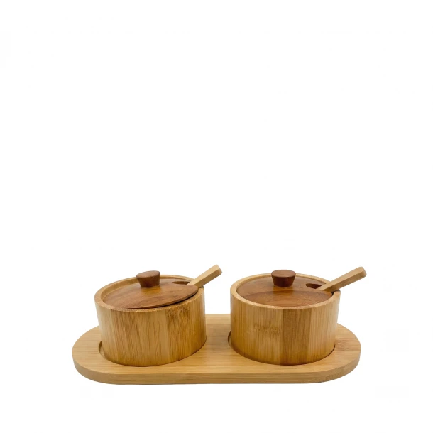 Σετ Μπαχαρικών Με 2 Δοχεία Bamboo Σε Βάση ESPIEL 24x11x7εκ. DWMA1021