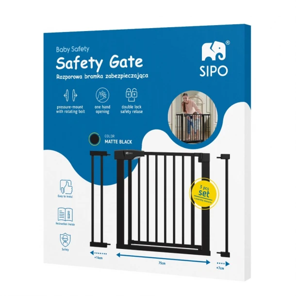 Πόρτα Ασφαλείας Πλαστική-ABS Μαύρη Sipo (συν 2 προεκτάσεις: 7εκ και 14εκ) SIP-SBS-SG02