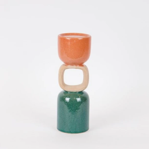 Κηροπήγιο Κεραμικό Πράσινο-Μπεζ-Σομόν 9x26εκ. ESTHETI 752-25061