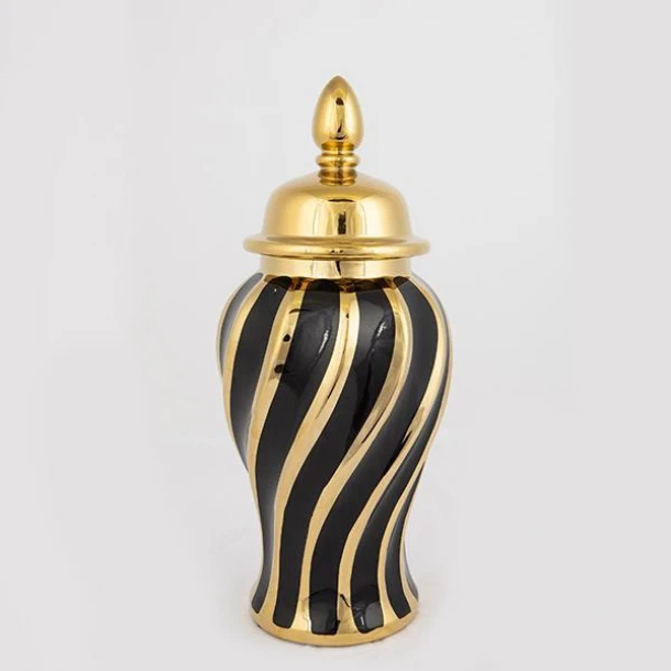Βάζο Με Καπάκι Κεραμικό Χρυσό-Μαύρο 16x16x36,5εκ. ESTHETI 752-20033
