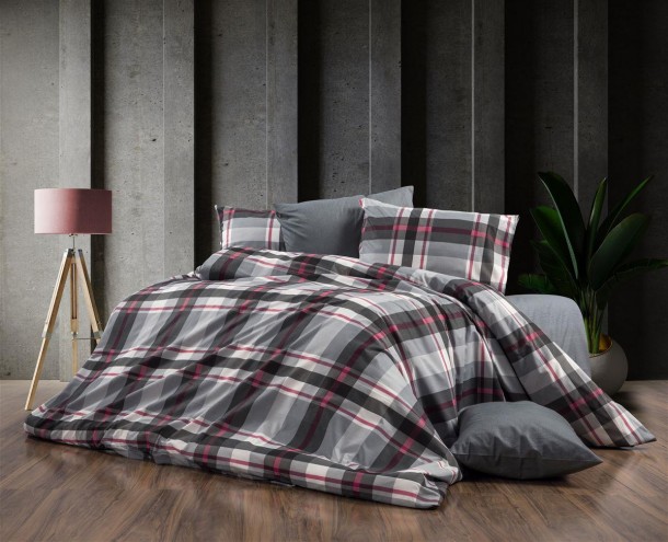 Παπλωματοθήκη Polycotton Μονή 160x240εκ. Εκάβη 424 Grey-Bordeaux DimCol