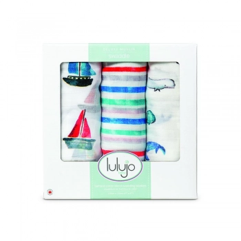 Σετ 3τμχ Μουσελίνα Bamboo-Βαμβακερή 120x120εκ. Out At Sea Swaddling Lulujo LJ136