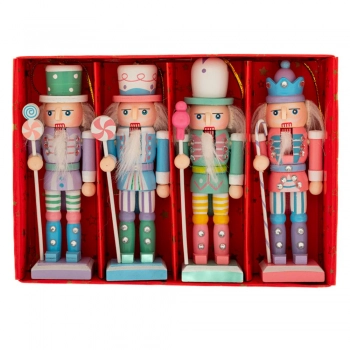 Χριστουγεννιάτικο Κρεμαστό Στολίδι Σετ 4τμχ Καρυοθραύστες Ξύλινοι Πολύχρωμοι 13εκ. iliadis 86872