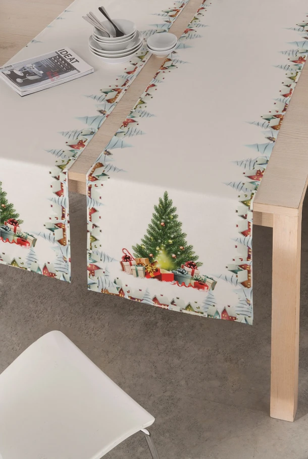 Χριστουγεννιάτικο Runner Βαμβακερό Αλέκιαστο 45x150εκ. Snow Tree Makis Tselios