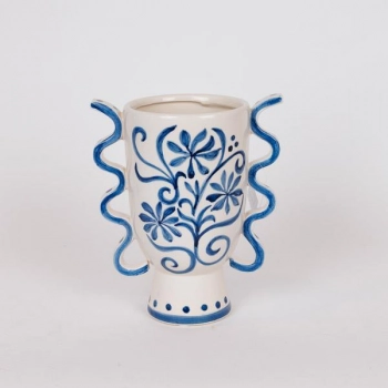 Βάζο Κεραμικό Λευκό-Μπλε 20,8x13x23,8εκ. ESTHETI 819-00370