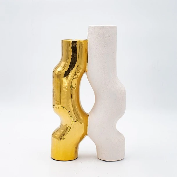 Βάζο Κεραμικό Λευκό-Χρυσό 15,5x6,5x27,5εκ. ESTHETI 819-00714