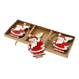 Χριστουγεννιάτικος Άγιος Βασίλης Κρεμαστός Σετ 3τμχ Ξύλινος Κόκκινος 8x22εκ. iliadis 83334