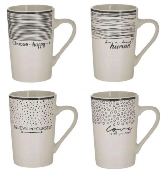 Κούπα Σετ 4τμχ  Πορσελάνης Λευκή-Μαύρη 385ml-8x12εκ. Click 6-60-112-0027