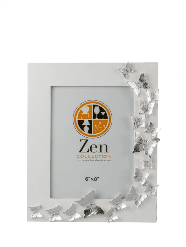 Κορνίζα Polyester Λευκή-Ασημί Πεταλούδες 15x20εκ. Zen Collection 25.2.50715