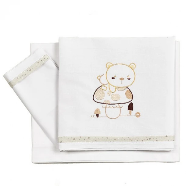 Σετ Σεντόνια 3τμχ Βαμβακερά Κούνιας 100x160εκ. Bear Εκρού 20233