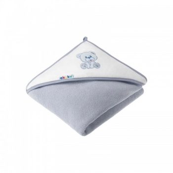 Κάπα Βαμβακερή-Terry 100x100εκ. Αρκουδάκι Γκρι akuku A1258