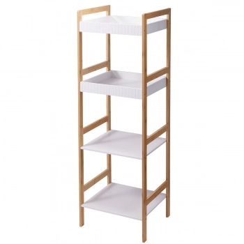 Ραφιέρα Μπάνιου Με 4 Ράφια 36x33x110εκ. Bamboo & MDF Natural-White MRShome 0011000