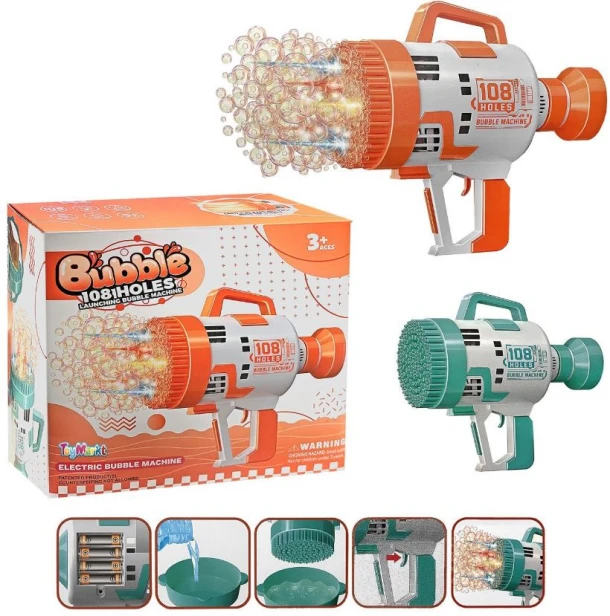 Όπλο Σαπουνόφουσκες 108 Τρύπες Μπαταρίας 25x12x24εκ. Toy Markt 71-3380