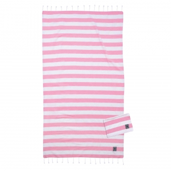 Πετσέτα Θαλάσσης-Παρεό Βαμβακερή 90x170εκ. & Νεσεσέρ Essential 3825 Λευκό-Ροζ Greenwich Polo Club