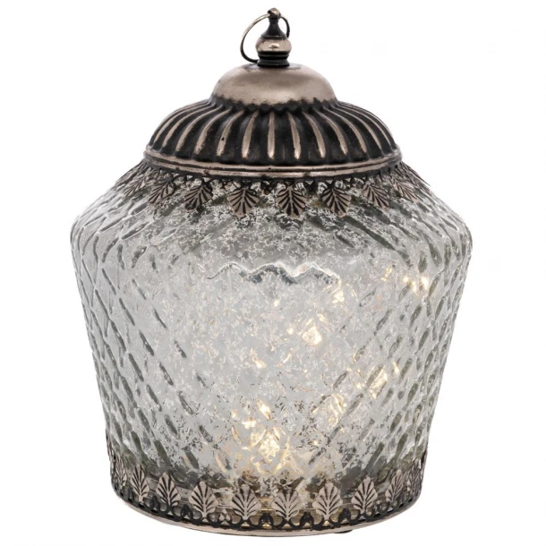 Φαναράκι Γυαλινό-Μεταλλικό Με Led Φως Ασημί 15x15x19εκ. iliadis 92589