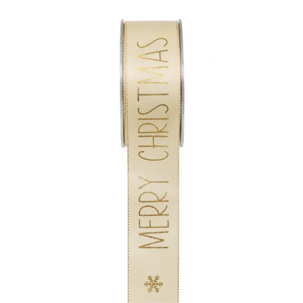 Χριστουγεννιάτικη Κορδέλα Merry Christmas 4εκ.-15μ. Κρεμ-Χρυσή iliadis 20583