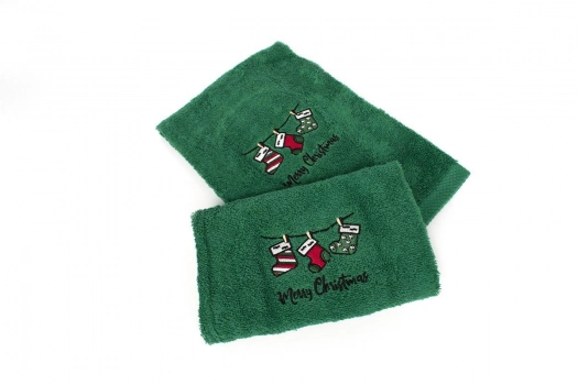 Χριστουγεννιάτικο Σετ Πετσέτες 2τμχ Βαμβακερό Christmas Socks Πράσινο DimCol