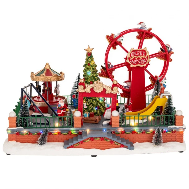 Χριστουγεννιάτικη Παράσταση Polyresin-Πλαστικό Με Φως-Μουσική & Κίνηση Λούνα Πάρκ 37x23x25εκ. iliadis 90753