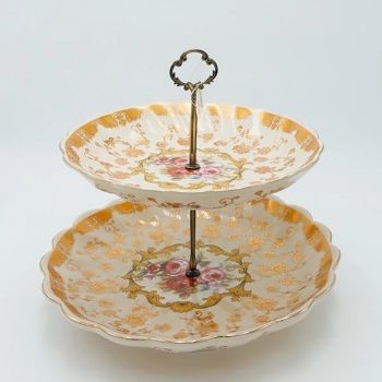 Ορντερβιέρα Πορσελάνης Μπεζ-Χρυσή Με Λουλούδια 31x25x26εκ. ESTHETI 819-00086