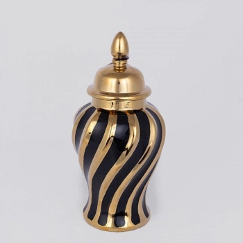 Βάζο Με Καπάκι Κεραμικό Χρυσό-Μαύρο 14,8x14,8x30εκ. ESTHETI 752-20034