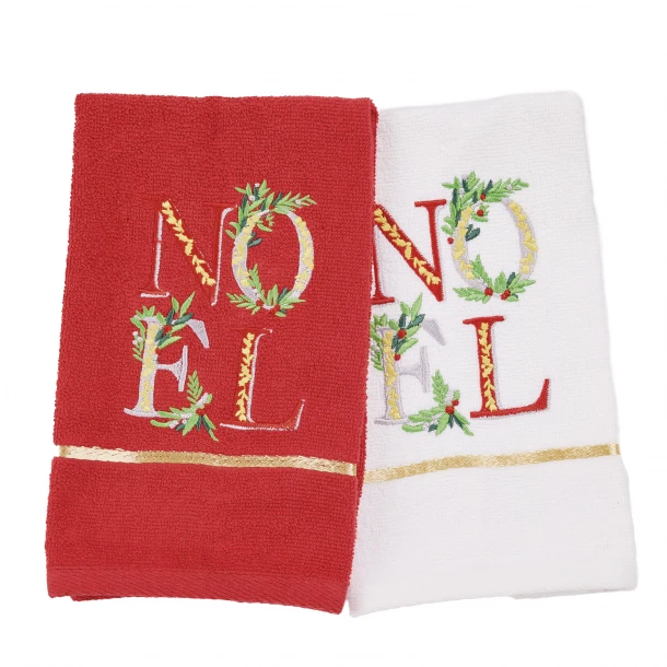 Χριστουγεννιάτικο Ποτηρόπανο Σετ 2τμχ Βαμβακερό 30x50εκ. Christmas 0813 Red-White Das Home 