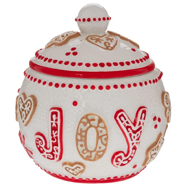 Χριστουγεννιάτικη Μπισκοτιέρα Κεραμική Λευκή-Κόκκινη Με Ανάγλυφα Σχέδια Ζαχαρωτών 14x14x16εκ. iliadis 94111