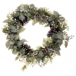 Χριστουγεννιάτικο Στεφάνι Κουκουνάρια-Λευκά Berries 55εκ. iliadis 86200