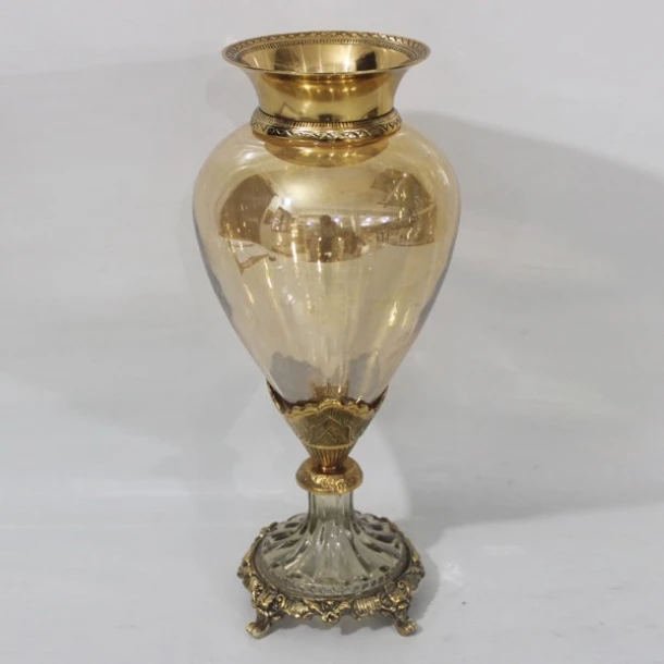 Βάζο Γυάλινο-Μεταλλικό Αντικέ Χρυσό-Μελί 17x38εκ. ESTHETI 819-00428