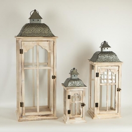 Φανάρι Σετ 3τμχ Ξύλινο-Μεταλλικό Natural 30,5x30,5x86εκ.-23,5x23,5x62εκ.-16,5x16,5x41εκ. ESTHETI 752-10013