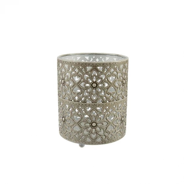 Κηροπήγιο Μεταλλικό Αντικέ-Ασημί-Λευκό Art Et Lumiere 12x14,5εκ. 01446