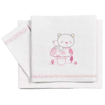 Σετ Σεντόνια 3τμχ Βαμβακερά Κούνιας 100x160εκ. Bear Ροζ 20231