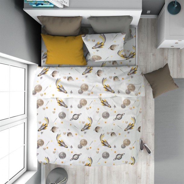 Πάπλωμα Παιδικό Βαμβακερό Μονό 160x240εκ. Space Mission 183 White-Grey DimCol 32111123052