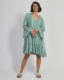 Καφτάνι-Φόρεμα Viscose Πράσινο-Λευκό ble One Size 5-41-346-0180