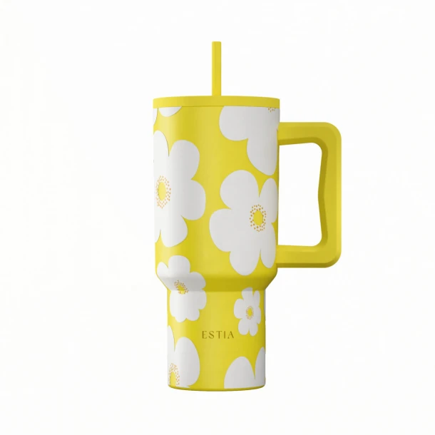 Θερμός Ανοξείδωτος Straw Tumbler XL 14,5x10x22,8εκ.-900ml Yellow Daisy Save The Aegean Estia 01-41625